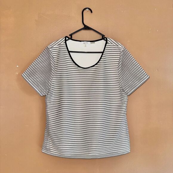 Calvin Klein Women's Sheer Stripe Top - Black & White - XL - Picture 3 of 7